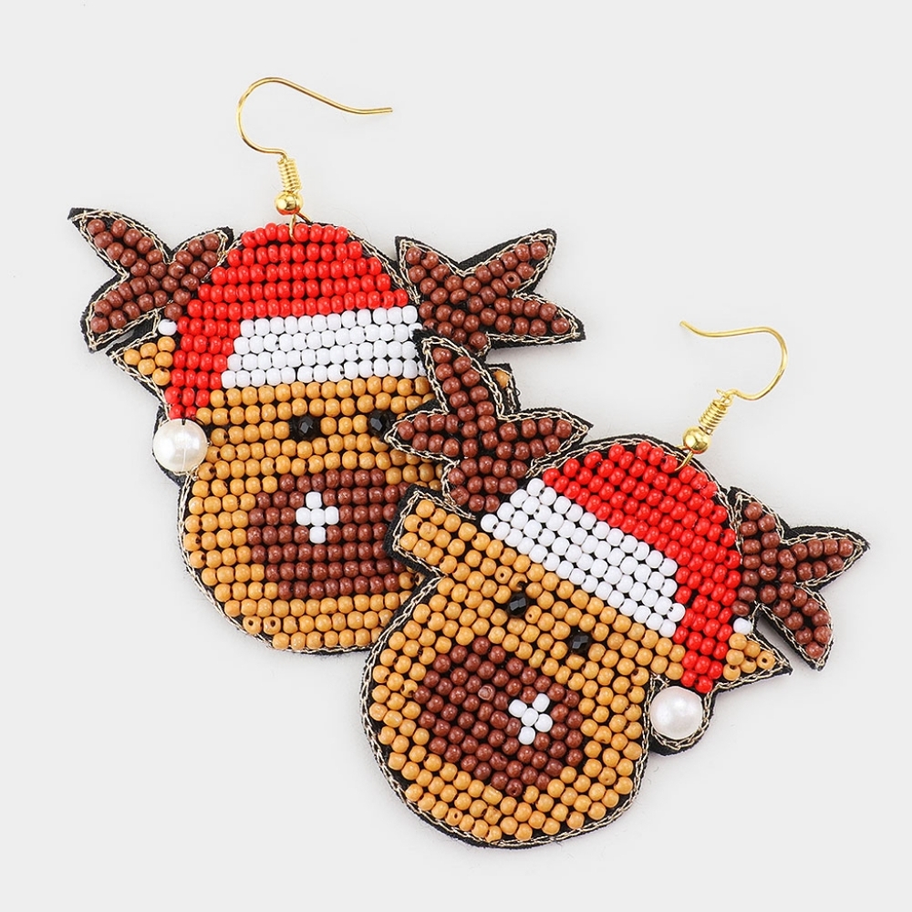 Beaded Santa Claus Rudolph Earrings